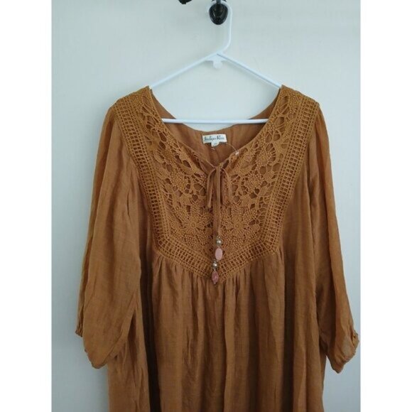 Indigo Rose Women's Shift Dress 3X Brown Boho Festival Cottagecore Lace - Picture 4 of 7